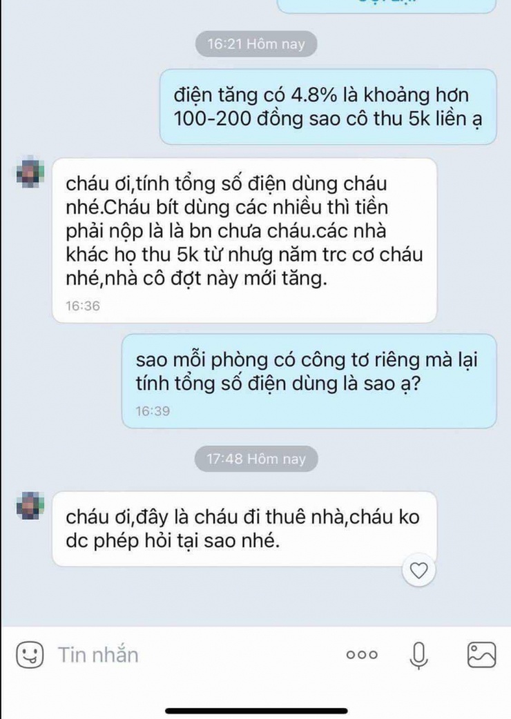 Nội dung tin nhắn thông báo tăng giá điện (Ảnh: NVCC)