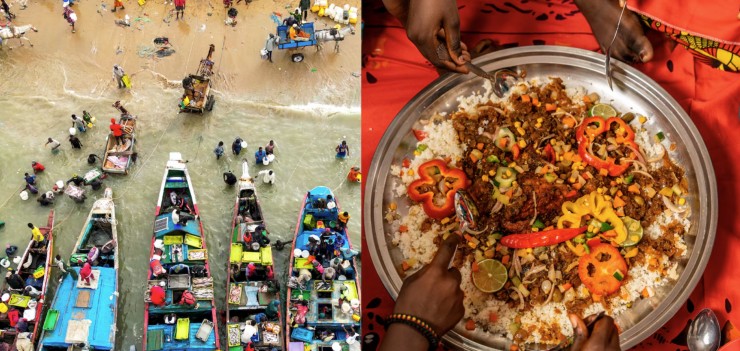 Thưởng thức ẩm thực Tây Phi tại Senegal. Ảnh: Cem Ozdel, Anadolu/Getty Images (trái) và Melissa Alcena (phải).