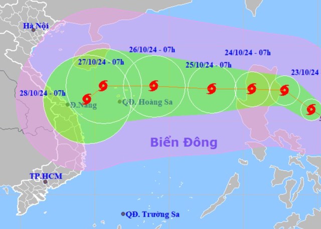 Vị trí và dự báo hướng di chuyển của bão Trà Mi. Ảnh: Trung tâm Dự báo khí tượng thủy văn quốc gia&nbsp;