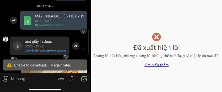 Khả năng nhận file cũng gặp sự cố trên ứng dụng di dộng và Zalo Web.