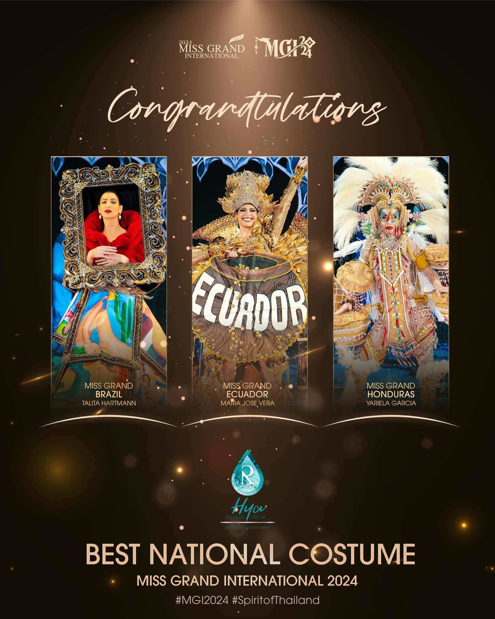 Best International Costume thuộc về 3 người đẹp Miss Grand Ecudor, Miss Grand Brazil và Miss Grand Hoduras&nbsp;