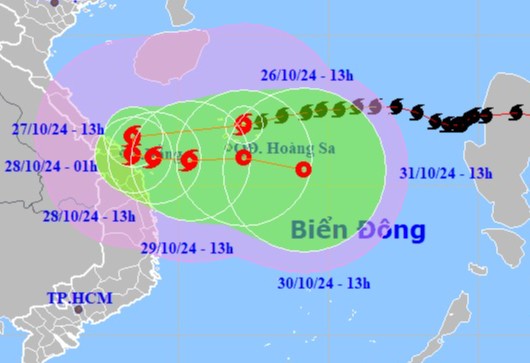 Dự báo vị trí và hướng di chuyển của bão Trami (bão số 6). Ảnh: Trung tâm Dự báo khí tượng thủy văn quốc gia