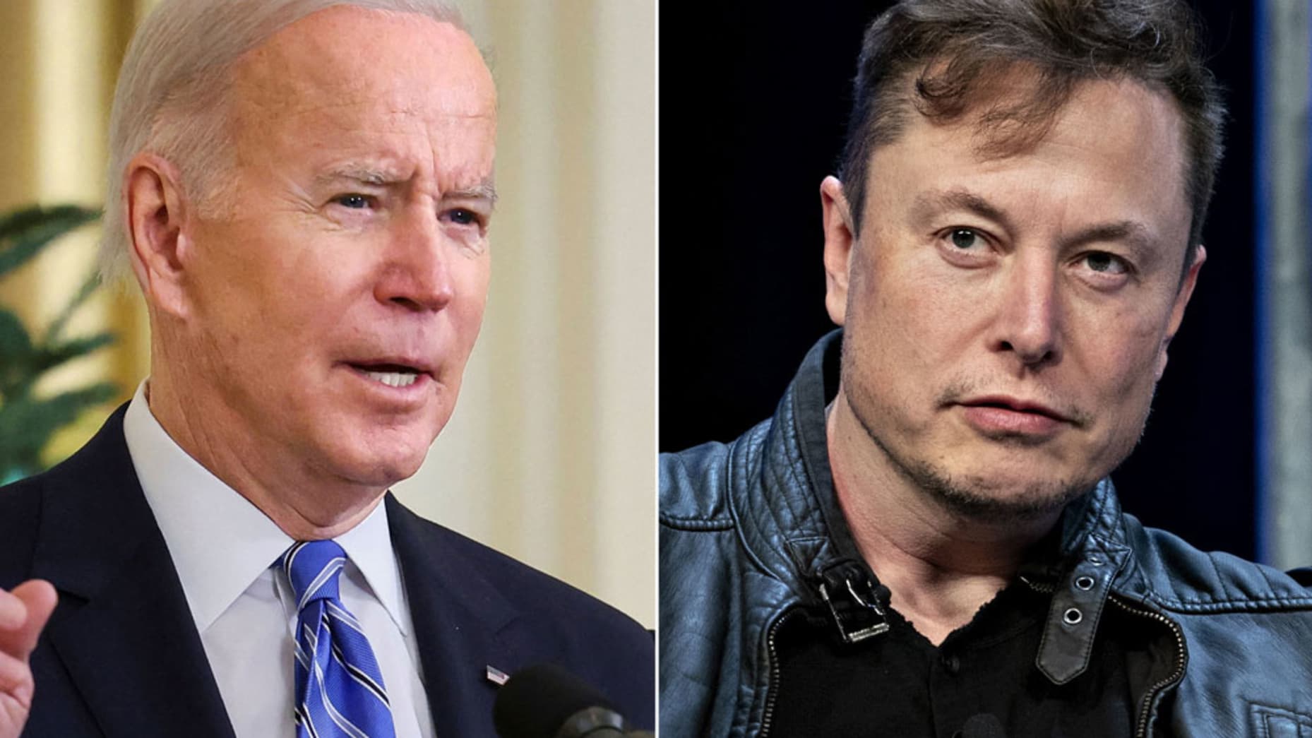 Tỷ phú Elon Musk (phải) và Tổng thống Mỹ Joe Biden. Ảnh: Reuters/Bloomberg.