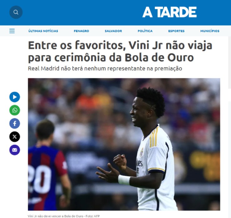 Báo chí Brazil cay đắng thừa nhận, thất bại của đội nhà ở Copa America khiến Vinicius hụt Quả bóng vàng