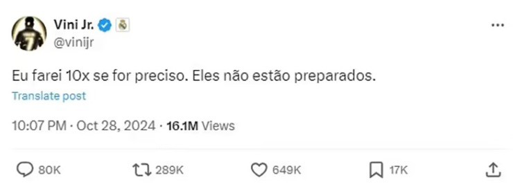 Vinicius đã phá vỡ sự im lặng của mình ngay sau khi Rodri xúc động nhận giải thưởng Quả bóng vàng