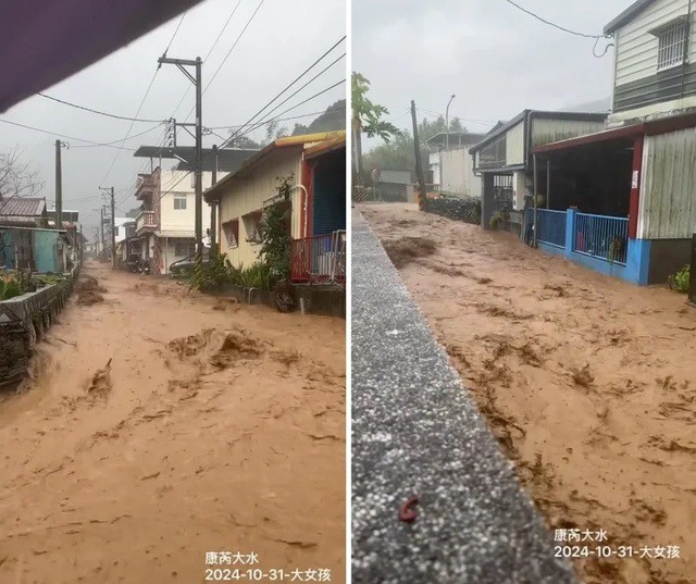 Đường biến thành sông ngày 31-10 ở Hoa Liên. Ảnh: UDN