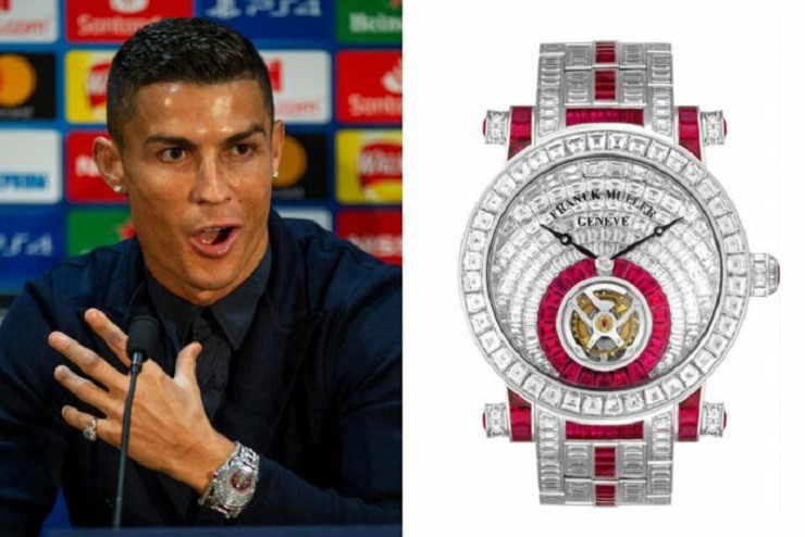 Trong lễ trao giải MTV EMAs 2019, Cristiano Ronaldo đã xuất hiện với chiếc Franck Muller Invisible Baguette Diamonds Imperial Tourbillon – một tuyệt tác thời gian với thiết kế vỏ tròn, phủ kín 474 viên kim cương trắng cắt baguette cùng&nbsp; 91 viên ruby hồng trên cổ tay. Ước tính, món phụ kiện này có giá khoảng 54,7 tỷ đồng.
