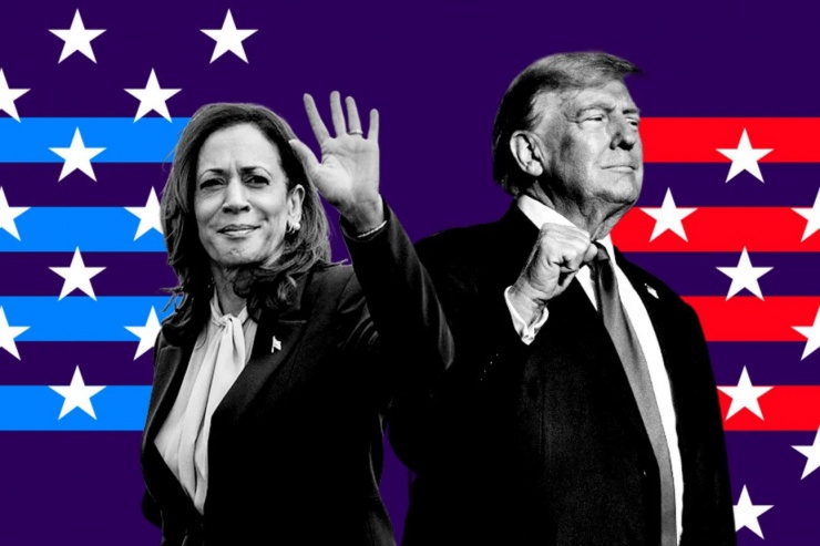 Ông Trump (phải) và đối thủ Harris. Ảnh: BBC