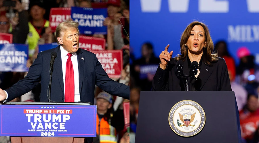 Cựu Tổng thống Mỹ Donald Trump và Phó Tổng thống Mỹ Kamala Harris vận động tranh cử hồi tháng 11. Ảnh: THE CAP TIMES