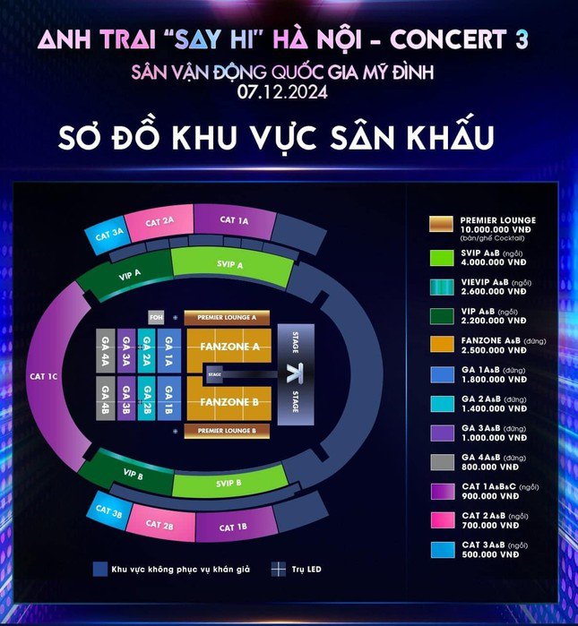 Sơ đồ đêm concert thứ 3 của Anh trai say hi cùng giá vé các khu vực.