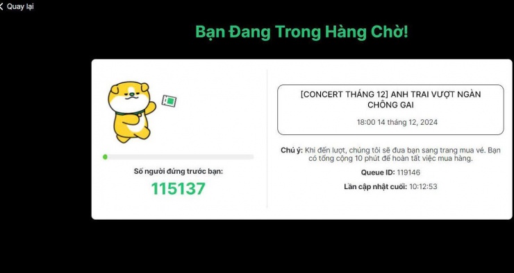 Thứ tự chờ vào mua vé online của một khán giả.