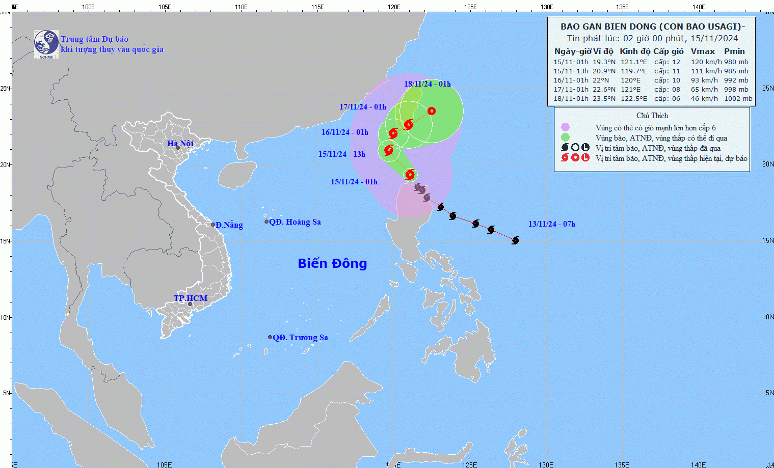 Bão Usagi đang áp sát Biển Đông.