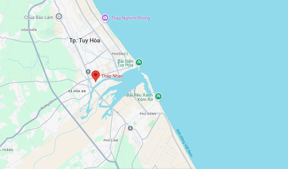 Vị trí di tích tháp Nhạn ở TP Tuy Hòa, tỉnh Phú Yên. Ảnh: Google Maps.