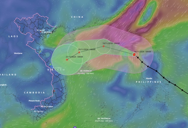 Dự báo về đường đi của bão Manyi.