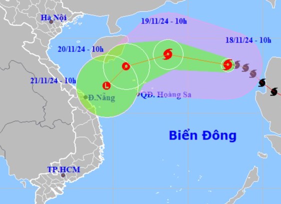 Dự báo vị trí và hướng di chuyển của bão số 9. Nguồn: Trung tâm Dự báo khí tượng thủy văn quốc gia