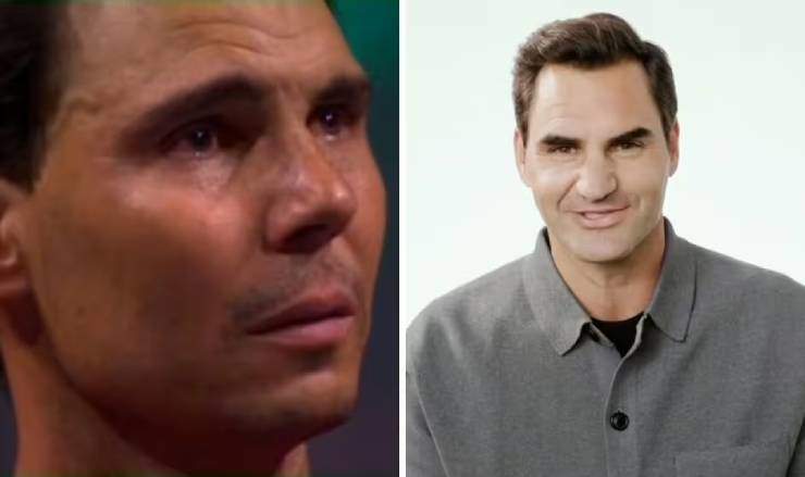 Federer (bên phải) gửi thông điệp tuyệt vời tới Nadal qua video