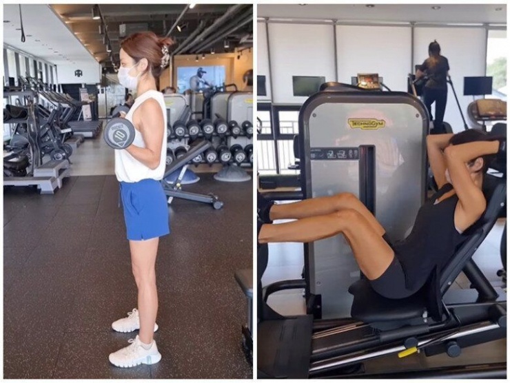 Bà mẹ một con chăm chỉ trong phòng tập gym.