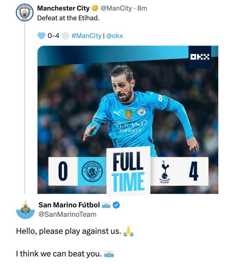 San Marino thách đấu Man City