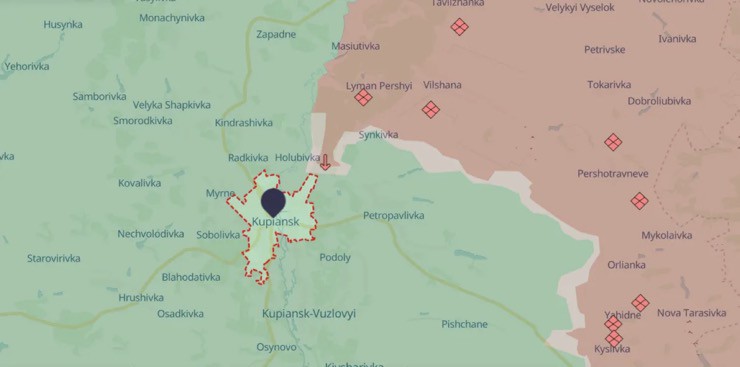 Nga hiện đang duy trì sự hiện diện ở khu vực ngoại vi thành phố Kupyansk. Ảnh: DeepState.