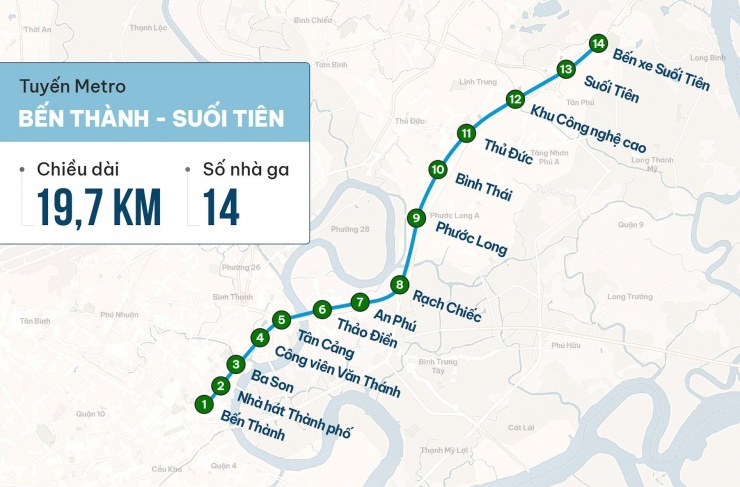 Sơ đồ tuyến metro số 1. Đồ họa: Nguyễn Huế