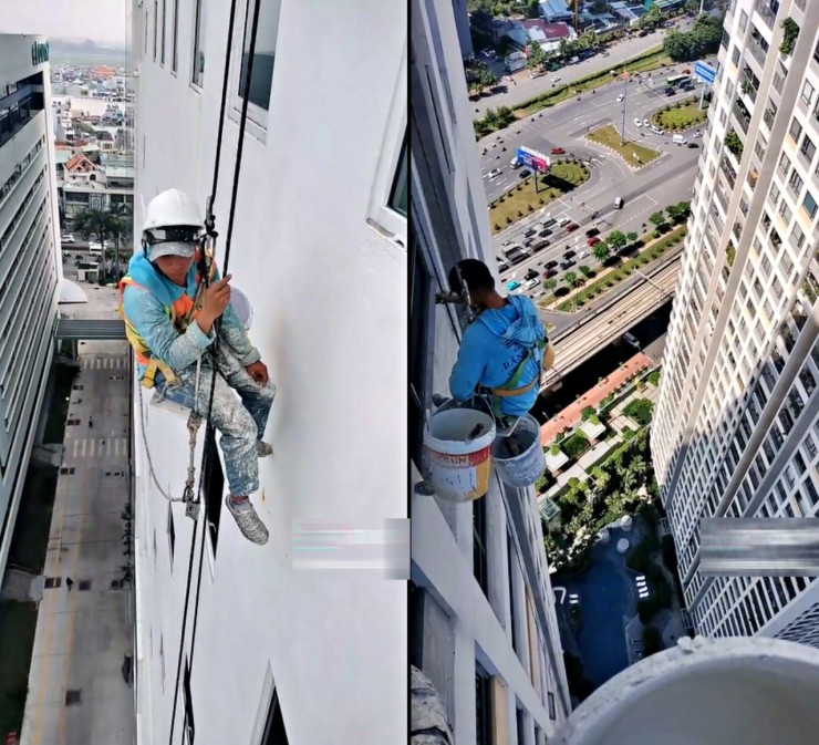 Những người thợ đu dây chuyên nghiệp làm việc ở độ cao hàng trăm mét so với mặt đất. Ảnh: Nhân vật cung cấp