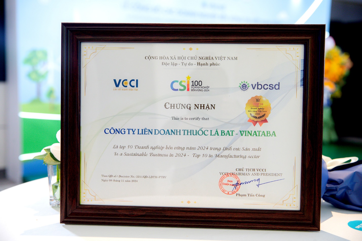 BAT Việt Nam được vinh danh trong Top 10 doanh nghiệp bền vững nhất Việt Nam.