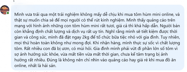 Khách hàng chia sẻ trải nghiệm thực tế khi mua tôm hùm