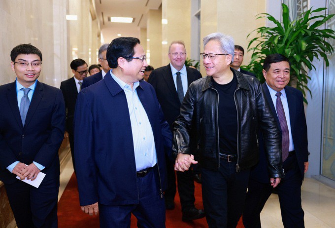 Thủ tướng Phạm Minh Chính tiếp CEO Nvidia Jensen Huang. Ảnh: VGP/Nhật Bắc