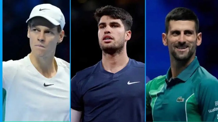 Trước thềm Australian Open 2024, Sinner và Alcaraz (bên trái) không tham dự giải chính thức nào, Djokovic (bên phải) sẽ "làm nóng" tại Brisbane International