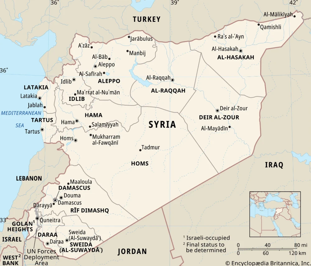 Bản đồ Syria. Ảnh: BRITANNICA