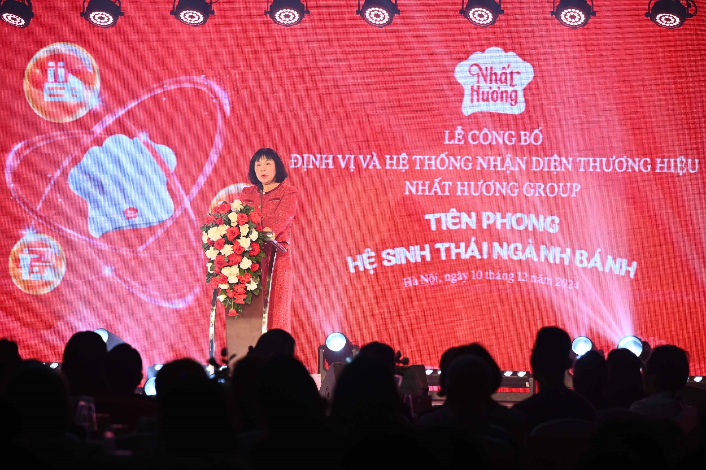 Bà Vũ Thị Hoài Sơn - CEO Nhất Hương Group phát biểu tại Lễ công bố định vị và hệ thống nhận diện thương hiệu Nhất Hương Group