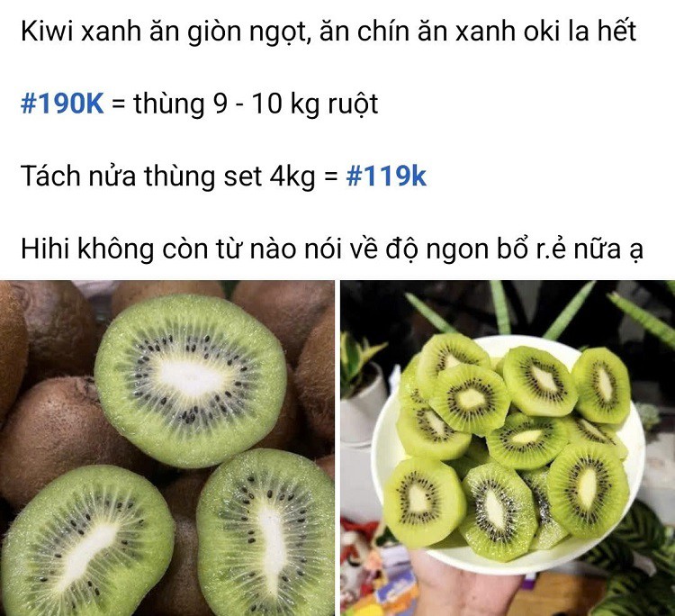 Bất ngờ kiwi được rao bán trên chợ mạng với giá chỉ 190 nghìn đồng/kg/rành 9-10kg.