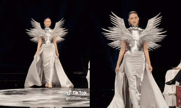 Ý Nhi còn rất chăm chỉ tập luyện catwalk sau tiết mục bất ổn cách đây không lâu. Thiết kế áo có phom dáng cứng với phần cổ cao vút khiến cho màn trình diễn của Ý Nhi trở nên kỳ lạ dưới góc nhìn của khán giả. Từng bước đi rồi chuyển động tay của cô cũng bị cho là chưa đủ độ thu hút của Hoa hậu.