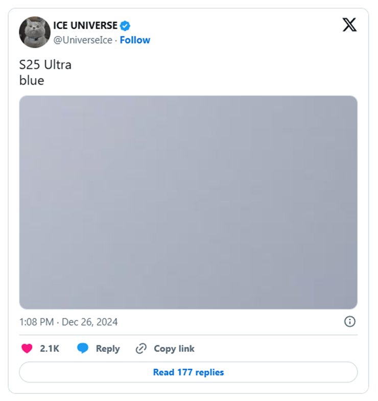 Màu xanh nhưng mang đậm sắc xám của được cho là của Galaxy S25 Ultra.