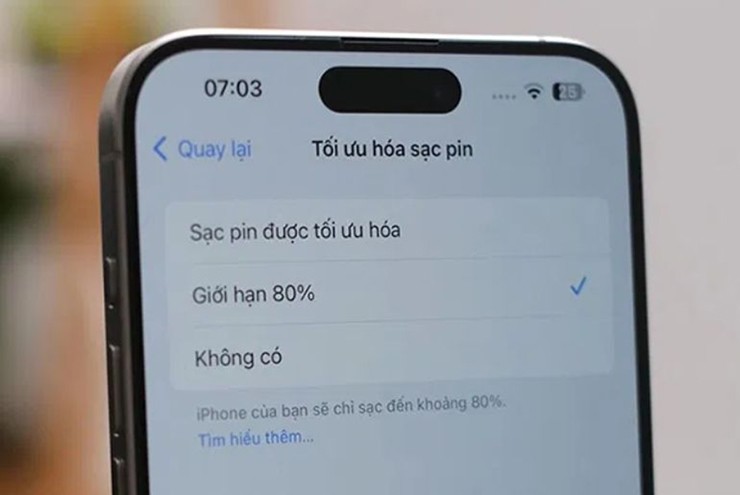 Giới hạn sạc pin 80% được nhiều người chọn để tối ưu hóa sức khỏe pin.
