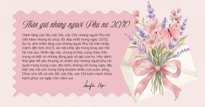 Một lời chúc chân thành nhân Ngày Phụ nữ Việt Nam 20/10 không chỉ mang niềm vui cho phái đẹp mà còn giúp gắn kết mọi mối quan hệ. (Ảnh: Canva)